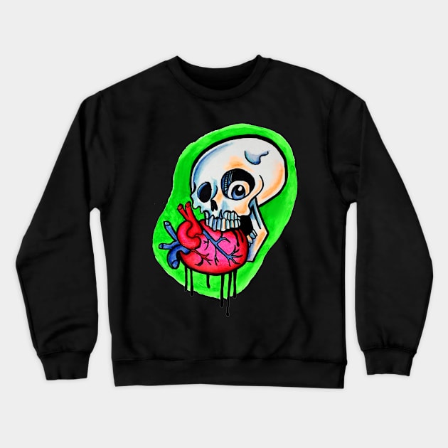 Skull biting a heart Crewneck Sweatshirt by Brandy Devoid special edition collecion